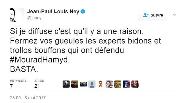 Capture d'écran d'un tweet daté du 6 mai 2017. (JEAN-PAUL NEY / TWITTER)