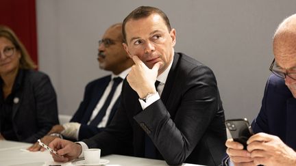 Le ministre du Travail, Olivier Dussopt, l'une réunion à Bordeaux (Gironde), le 20 octobre 2022. (STEPHANE DUPRAT / HANS LUCAS / AFP)