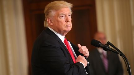 Le président Donald Trump lors d'une conférence de presse avec Theresa May, à la Maison Blanche, vendredi 27 janvier 2017. (CARLOS BARRIA / REUTERS)