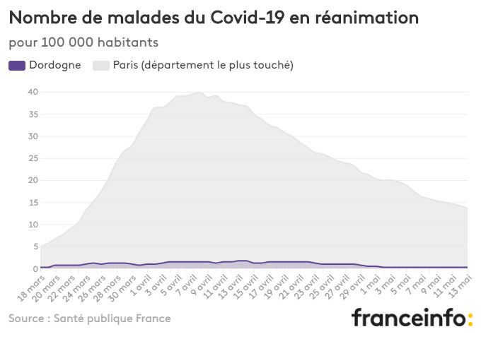 Nombre de malades du Covid-19 en réanimation pour 100 000 habitants. (FRANCEINFO)