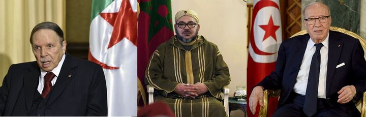 Abdelaziz Bouteflika, le roi Mohammed VI et Beji Caïd Essebsi. (Géopolis/AFP)