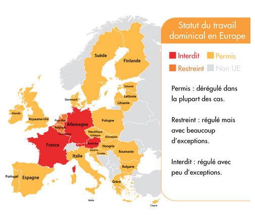 &nbsp; (Le travail dominical en Europe © touteleurope.eu)