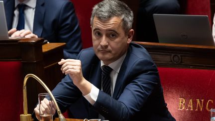 Gérald Darmanin, le ministre de l'Intérieur, à l'Assemblée nationale, lors d'un débat autour de la loi immigration, à Paris, le 11 décembre 2023. (ALEXIS SCIARD / MAXPPP)