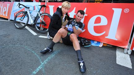 Mark Cavendish, le 5 juillet 2014, &agrave; l'arriv&eacute;e de la 1re &eacute;tape du Tour de France, &agrave; Harrogate (Royaume-Uni). (DE WAELE TIM / TDWSPORT SARL / DPPI MEDIA / AFP)