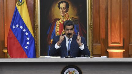 Le président vénézuélien Nicolas Maduro lors d'une conférence de presse, vendredi 14 février 2020 à Caracas.&nbsp; (YURI CORTEZ / AFP)