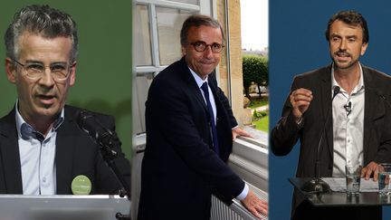 Emmanuel Denis, Pierre Hurmic et&nbsp;Grégory Doucet, nouveaux maires écologistes de Bordeaux, Tours et Lyon. (Guillaume Souvant/SIPA - Mehdi Fedouach/AFP - Bony/SIPA)