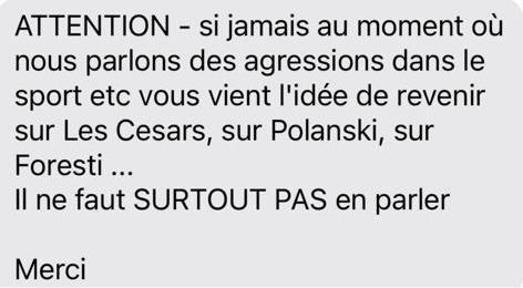 Capture d'écran d'un message de la production de "Touche pas à mon poste" que l'émission "Complément d'enquête" a pu se procurer. (FRANCE TELEVISIONS)