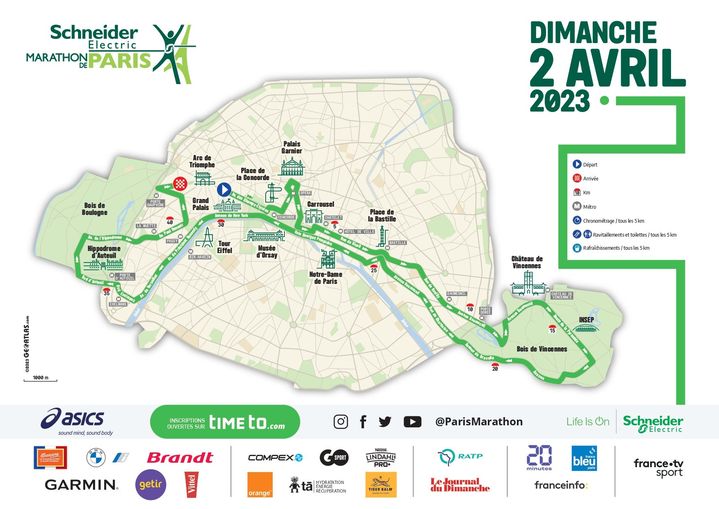 Le parcours du marathon de Paris 2023 (Schneider Electric Marathon de Paris)