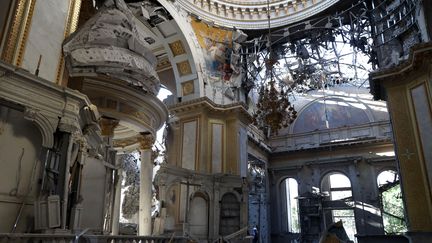 La cathédrale de la Transfiguration d'Odessa partiellement détruite à la suite d'une frappe de missile, le 23 juillet 2023. (OLEKSANDR GIMANOV / AFP)