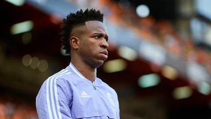 Vinicius Junior à l'ocassion du match Valence-Real Madrid, au stade Mestalla, le 21 mai 2023. (DAVID ALIAGA / AFP)