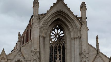 L'église de l'Immaculée-Conception touchée par un incendie, à Saint-Omer (Pas-de-Calais), le 4 septembre 2024. (LUDOVIC MAILLARD / VOIX DU NORD / MAXPPP)