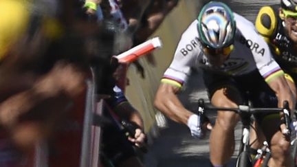 Peter Sagan, le 4 juillet 2017, lors de l'arrivée de la 4e étape du Tour de France à Vittel (Vosges). (JEFF PACHOUD / AFP)