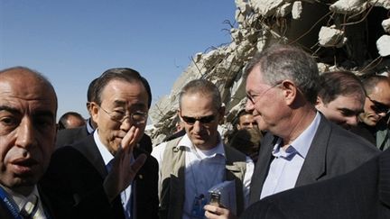 Le secrétaire général de l'Onu, Ban Ki-Moon, le 21 mars 2010 à Gaza. (AFP/MOHAMMED ABED)
