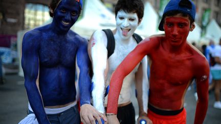 Des supporters de l'&eacute;quipe de France avant la rencontre face &agrave; la Su&egrave;de, lors de l'Euro 2012, le 19 juin 2012.&nbsp; (JEFF PACHOUD / AFP)