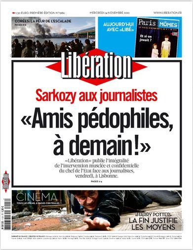 Photo de la une de Lib&eacute;ration, &nbsp;le 24 novembre 2010. ( FRANCETV INFO)