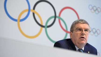 Le président du Comité international olympique (CIO) lors d'une conférence de presse à Lausanne (Suisse), le 21 juin 2016. (FABRICE COFFRINI / AFP)