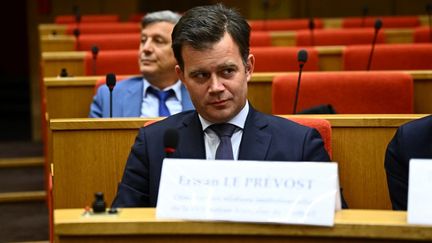 Erwan Le Prévost, directeur des relations institutionnelles de la Fédération française de football, lors de son audition au Sénat, à Paris, le 9 juin 2022. (ANNE-CHRISTINE POUJOULAT / AFP)