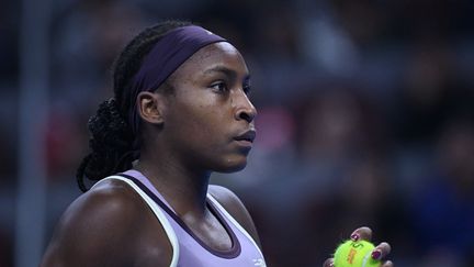 L'Américaine Coco Gauff, lors du tournoi de Pékin (Chine), le 6 octobre 2024. (ZHANG LONG / AFP)