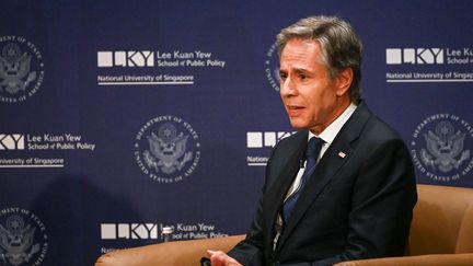 Le chef de la diplomatie américaine Antony Blinken, en visite à Singapour, le 31 juillet 2024. (ROSLAN RAHMAN / AFP)