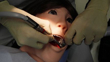 Cette gynoïde hyperréaliste a été conçue par Tmsuk pour les apprentis dentistes.
 
En plus de pouvoir bouger la tête, sa bouche est remplie de technologie dernier cri. Elle peut l’ouvrir et la fermer selon sa fatigue, bouger la langue, cligner des yeux et surtout, car là est son principal intérêt, hurler de douleur si le jeune médecin commet des erreurs et touche des zones sensibles.
 
Elle peut aussi simuler un étouffement, tousser, éternuer, bouger les bras et discuter avec son médecin. (REUTERS / Kim Kyung-Hoon)