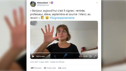 Mélanie Lemaistre, professeure au collège, diffuse des vidéos explicatives pour apprendre la langue des signes. (Compte Twitter Mélanie Lemaistre)