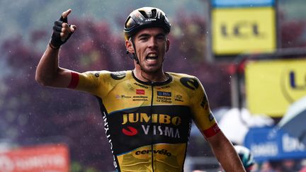 Le sprinteur français Christophe Laporte, vainqueur de la 1re étape du Critérium du Dauphiné, le 4 juin 2023. (ANNE-CHRISTINE POUJOULAT / AFP)