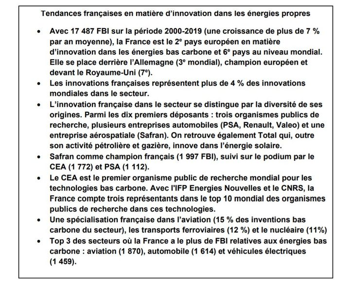 Photo des performances françaises en matière d'énergies&nbsp;propres. (OFFICE EUROPEN DES BREVETS / AGENCE INTERNATIONALE DE L'ENERGIE)