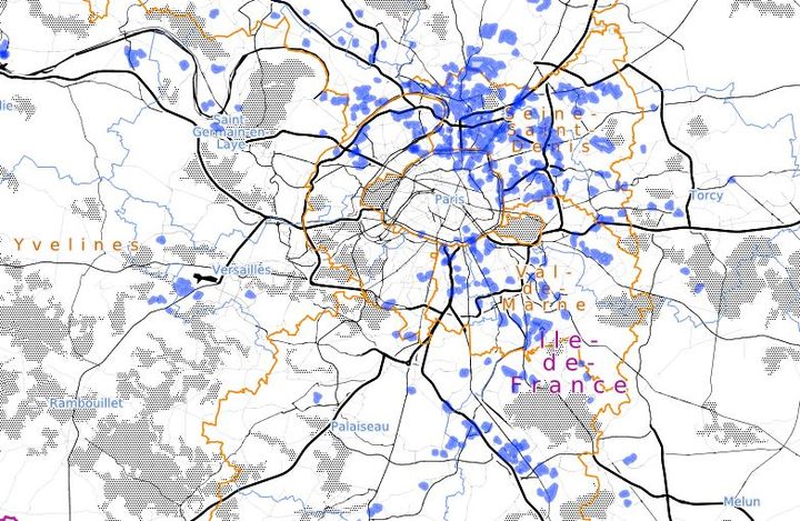 Les zones concern&eacute;es par la politique de la ville, en Ile-de-France.