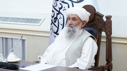 Le Premier ministre afghan, le taliban&nbsp;Mohammad Hassan Akhund, à Kaboul, le 12 septembre 2021. (EYEPRESS NEWS / AFP)