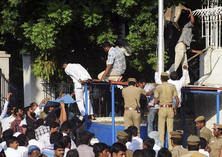 Manifestation devant le consulat am&eacute;ricain &agrave; Madras, en Inde, le 14 septembre 2012. (AFP)