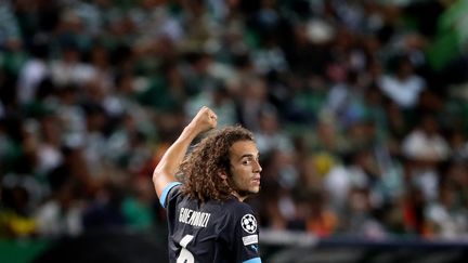 Mattéo Guendouzi célèbre son but contre le Sporting Portugal en Ligue des champions, le 12 octobre 2022, à Lisbonne. (PEDRO FIUZA / NURPHOTO / AFP)