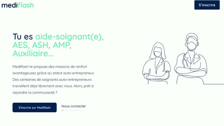 Capture d’écran du site de Mediflash qui propose une mise en relation de travailleurs indépendants et d’établissements de santé. (MEDIFLASH)
