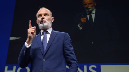 L'ancien Premier ministre au Havre (Seine-Maritime) le 9 octobre 2021, lors du lancement de son parti politique "Horizons" (JEAN-FRANCOIS MONIER / AFP)