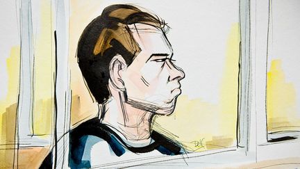 Repr&eacute;sentation de Luka Magnotta durant les audiences pr&eacute;liminaires de son proc&egrave;s &agrave; Montr&eacute;al (Canada), le 9 janvier 2013. (CHANTAL POIRIER / AFP)