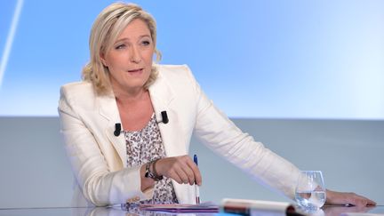 La pr&eacute;sidente du Front national, Marine Le Pen, sur le plateau de France 5, le 19 mai 2013. (IBO / SIPA)
