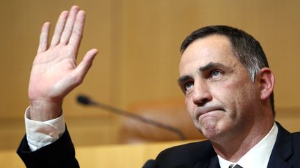 Gilles Simeoni après son élection à la tête du Conseil exécutif de la collectivité territoriale corse à Ajaccio, le jeudi 17 décembre 2015.&nbsp; (PASCAL POCHARD-CASABIANCA / AFP)