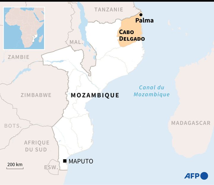 Carte du Mozambique localisant la province de Cabo Delgado et la ville de Palma (AFP)