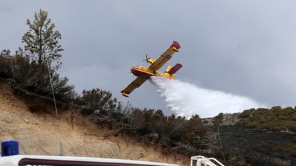 Un Canadair vient éteindre un incendie en Corse, le 25 mars 2017. (PASCAL POCHARD-CASABIANCA / AFP)