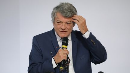 Jean-Louis Borloo lors d'une présentation de son plan banlieues, le 22 mai 2018, à Paris. (LUDOVIC MARIN / AFP)