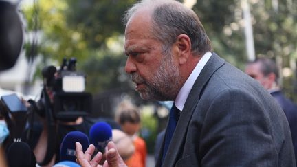 Le ministre de la justice Eric Dupond-Moretti&nbsp;lors d'une conférence de presse à Marseille le 24 août 2021. Photo d'illustration. (CLEMENT MAHOUDEAU / AFP)