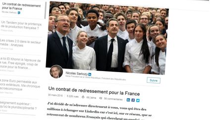 Capture d'écran de la page de Nicolas Sarkozy sur le réseau social LinkedIn, où celui-ci propose un contrat de redressement pour la France, mercredi 30 mars.&nbsp; (LINKEDIN / FRANCETV INFO)