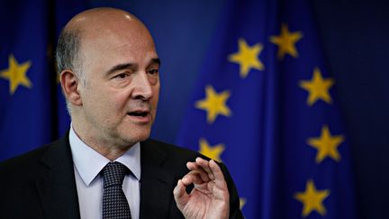 Pierre Moscovici, commissaire européen aux Affaires économiques et financières, le 12 juillet 2017, lors d'une conférence de presse à Bruxelles (Belgique). (ALEXANDROS MICHAILIDIS / SOOC)