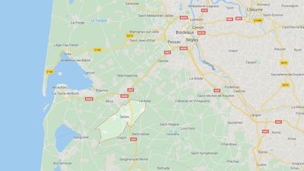 Le 16 juillet 2019, 68 hectares de forêts et de végétation étaient partis en fumée à Salles au sud de la Gironde. (CAPTURE ECRAN GOOGLE MAPS)