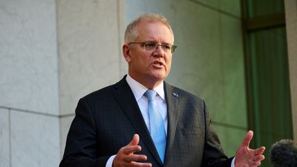 Scott Morrison, le Premier ministre australien, le 17 août 2021 à Canberra. (ROHAN THOMSON / AFP)