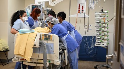 Des soignants dans une service de réanimation à l'hôpital Avicenne de Bobigny (Seine-Saint-Denis), le 8 février 2021. (BERTRAND GUAY / AFP)