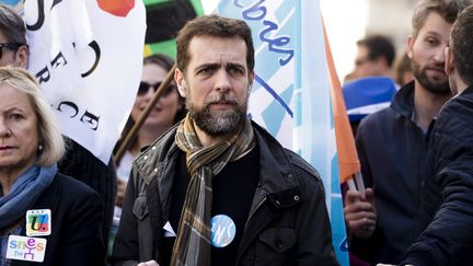 Frédéric Marchand, secrétaire général de l'UNSA Education, lors d'une manifestation contre la loi "pour une école de la confiance", le 30 mars 2019. (VINCENT ISORE / MAXPPP)