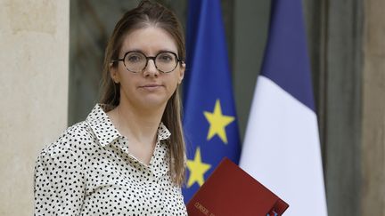 La ministre des Solidarités Aurore Bergé, à l'Elysée, à Paris, le 8 novembre 2023. (LUDOVIC MARIN / AFP)