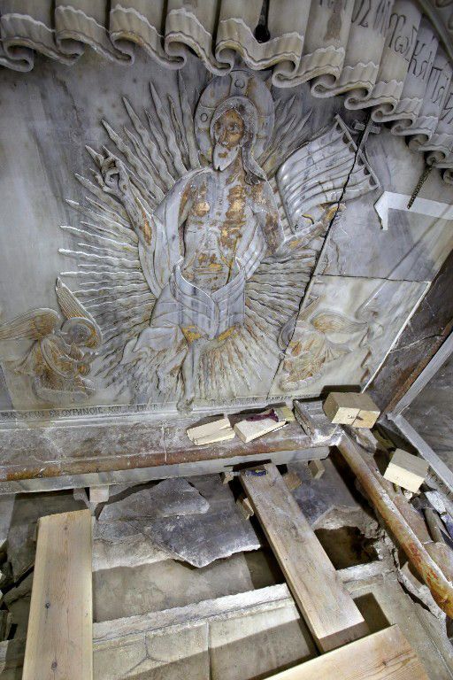 La tombe ouverte du Christ ouverte pour la première fois depuis 200 ans en octobre 2016 dans l'église du Saint Sépulcre à Jérusalem
 (GALI TIBBON / AFP)