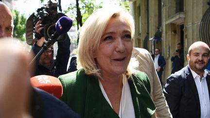 Marine Le Pen à son QG, à Paris, le 25 avril 2022.&nbsp; (CHRISTOPHE ARCHAMBAULT / AFP)