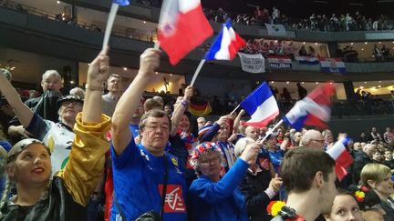 Les supporters des Bleus en Allemagne lors du mondial de handball.&nbsp; (JEAN-PIERRE BLIMO / FRANCEINFO)